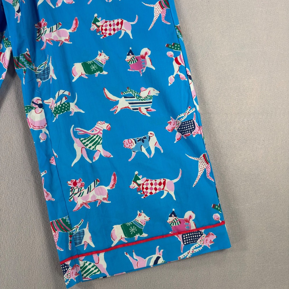 Mersea Blue Cotton Dog Print Pajama Pants XS Holiday Winter Dogs Lounge Wide Leg - Picture 5 of 12